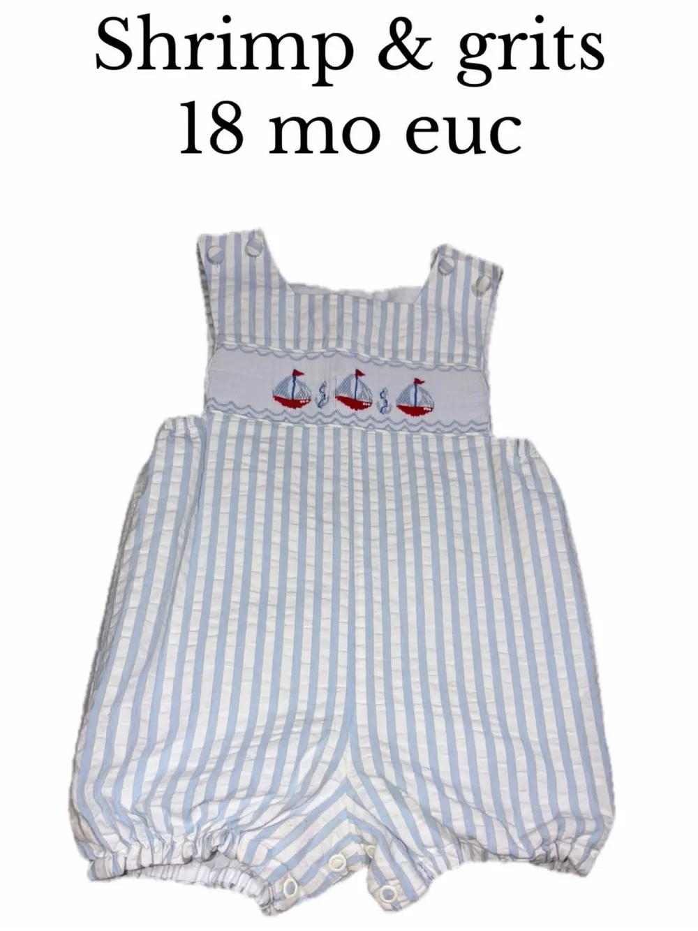 Shrimp & grits 18 month smocked boat shortall bubble